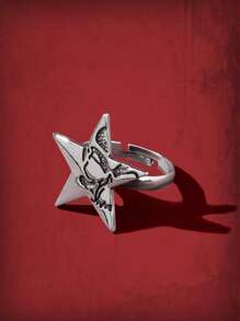 ROMWE Goth 1 Vintage Đơn Giản Hợp Kim Kẽm Họa Tiết Kim Loại Ngôi Sao Trang Trí Nhẫn Cho Nữ Trang Trí Hàng Ngày - Màu Bạc Cổ - Xem 3