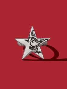 ROMWE Goth 1 Vintage Đơn Giản Hợp Kim Kẽm Họa Tiết Kim Loại Ngôi Sao Trang Trí Nhẫn Cho Nữ Trang Trí Hàng Ngày - Màu Bạc Cổ - Xem 4