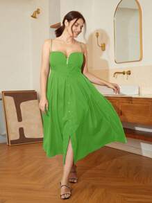 Plus Button Front Cami Dress