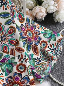 SHEIN LUNE Bluse mit Blume Muster, Schmetterlingsärmeln,