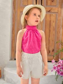 SHEIN 小女童1入組圓點褶邊繞頸襯衫 - 玫紅色 - 查看 3