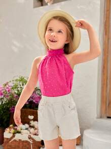 SHEIN 小女童1入組圓點褶邊繞頸襯衫 - 玫紅色 - 查看 5