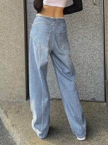 DAZY Solid Raw Hem Wide Leg Jeans - Light Wash - View 2