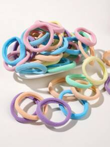 100 件女士纯色发带，弹性发带，不损伤马尾辫，休闲，发饰，发绳 - 彩色 - 查看 5