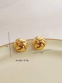 Bông tai hình tròn chi tiết xoắn - Vàng - Xem 5