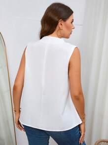 SHEIN Essnce Plus Solid Mock Neck Sleeveless Blouse - White - View 2