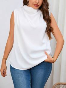 SHEIN Essnce Plus Solid Mock Neck Sleeveless Blouse - White - View 5