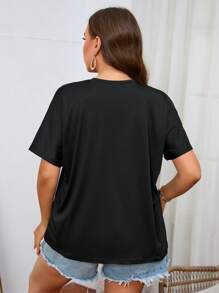 SHEIN LUNE Camiseta con abertura de manga murciélago - Negro - Ver 2