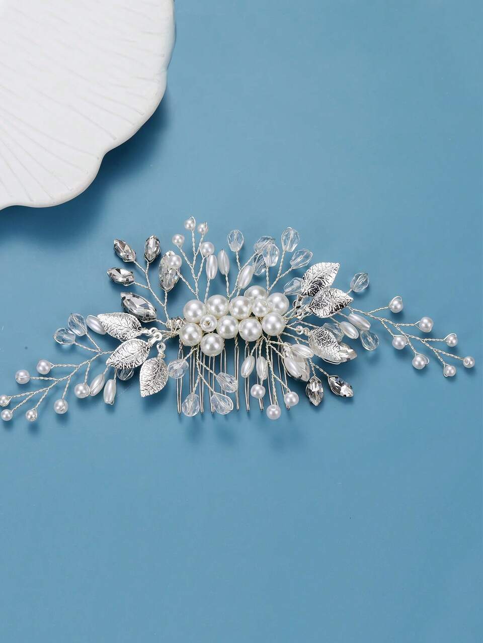 1pc Women Leaf & Faux Pearl Decor Fashionable Bridal Hair Comb For Wedding Party Elegant Tiaras Valentine's Day Accessories