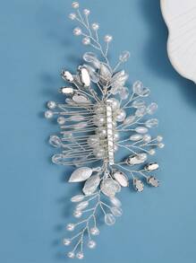 1件装女士树叶和仿珍珠装饰时尚新娘发梳，适合婚礼派对优雅头饰和情人节配饰