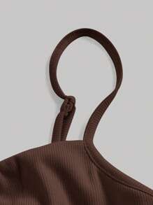 SHEIN MOD Solid Ruched Bustier Cami Top - Chocolate Brown - View 3