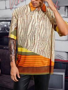 Manfinity Men Striped & Colourblock Drop Shoulder Polo Shirt - Multicolor - View 2