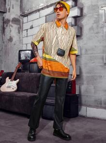 Manfinity Men Striped & Colourblock Drop Shoulder Polo Shirt - Multicolor - View 6