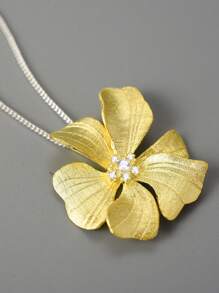 ESBERRY 1入組牡丹花朵墜飾項鍊適合女士S925純銀14K鍍金母親節情人節豪華和華麗精細女士們首飾類禮品 - 金色 - 查看 4