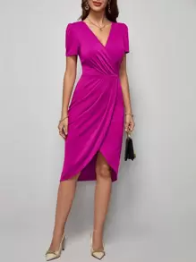 SHEIN Clasi Vestido bajo cruzado unicolor - Rosa Fucsia - Ver 5