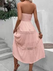 Breezaya 水溶蕾絲拼接荷葉邊抹胸連衣裙 - 粉色 - 查看 2