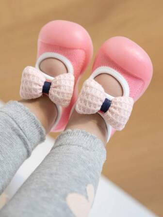 Girls Bow Decor Non Slip Soft Sole Walking Shoes, Cute Outdoor Walking Shoes