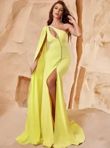 One Shoulder Split Thigh Formal Dress