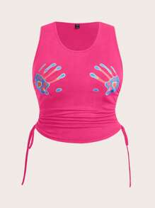 Flirla Áo hai dây Plus Size Dây kéo Xù Con số Giải trí - Màu Hồng Tươi - Xem 1