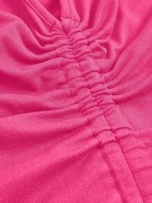 Flirla Áo hai dây Plus Size Dây kéo Xù Con số Giải trí - Màu Hồng Tươi - Xem 4