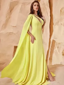 One Shoulder Split Thigh Formal Dress