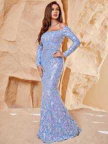 Faeriesty Đầm ghép mộng kim sa Dây kéo Baroque Buổi tiệc - Màu xanh lam - Xem 3