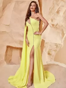One Shoulder Split Thigh Formal Dress