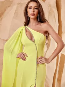 One Shoulder Split Thigh Formal Dress