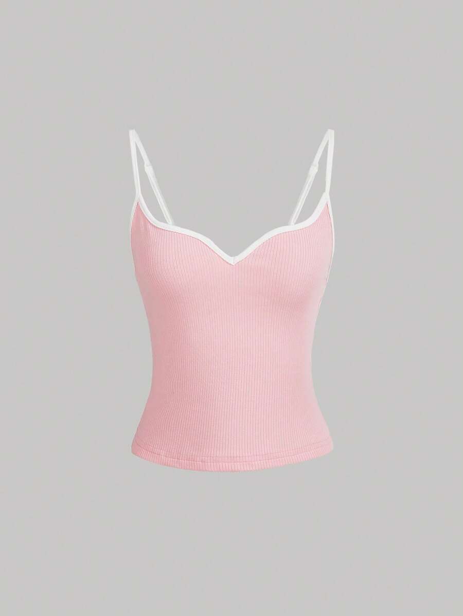 SHEIN MOD Contrast Binding Cami Top - Baby Pink - View 1