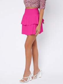 SHEIN PETITE High Waist Two Layer Hem Skirt - Hot Pink - View 4