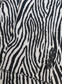 Men Zebra Striped Single Breasted Blazer - Black and White - View 3