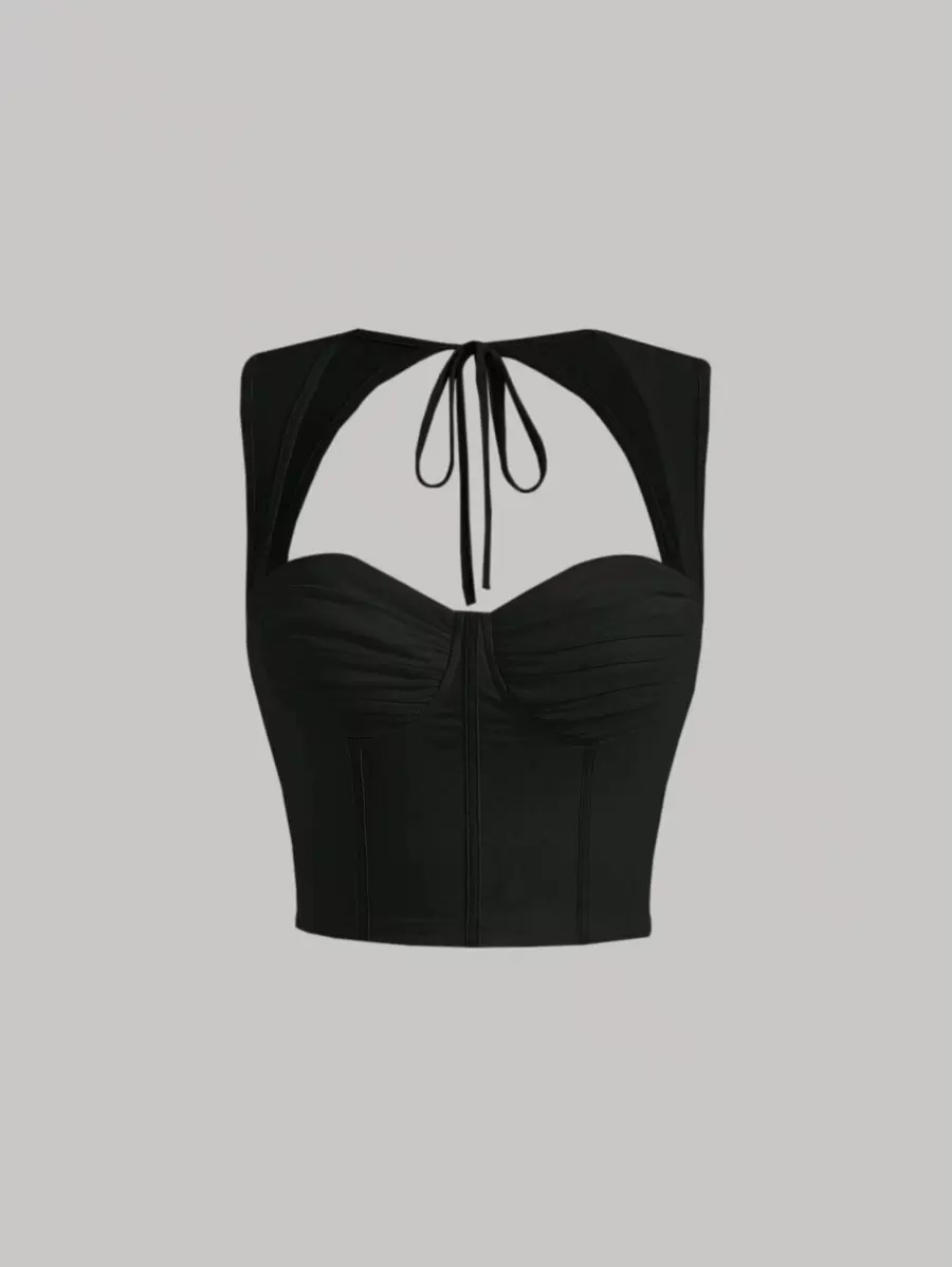 SHEIN MOD 宮廷領裝飾的華麗系帶背褶皺短款背心