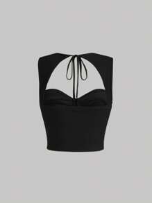 SHEIN MOD 宮廷領裝飾的華麗系帶背褶皺短款背心