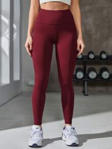 Powerista 宽腰带手机口袋侧运动紧身裤瑜伽女裤 - 酒紅色 - 查看 7