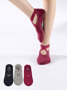 3 Pairs Women Non-Slip Yoga/Pilates Socks With Drawstring, Black, Gray, Wine Red