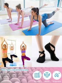 3 Pairs Women Non-Slip Yoga/Pilates Socks With Drawstring, Black, Gray, Wine Red