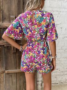 SHEIN VCAY 滿版印花蝴蝶袖連身短褲 - 彩色 - 查看 2