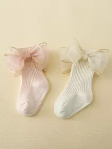 2 雙裝金色蝴蝶結嬰兒防滑襪 - 彩色 - 查看 1
