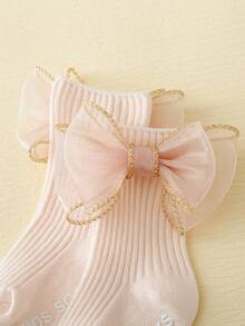 2 雙裝金色蝴蝶結嬰兒防滑襪 - 彩色 - 查看 2