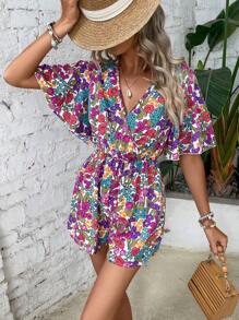 SHEIN VCAY 滿版印花蝴蝶袖連身短褲 - 彩色 - 查看 6