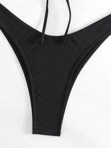 SHEIN Swim Tie Front High Cut Bikini With Swim Cap Summer - Black - View 6