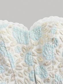 SHEIN MOD Off Shoulder Ruffle Trim Jacquard Top - Multicolor - View 3