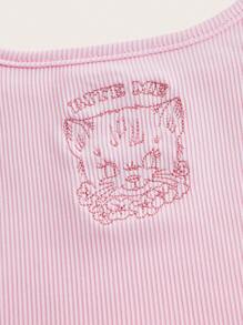 Disco Cowboy Kawaii Áo khoác và áo lót dành cho xe tăng nữ Thêu Gân đan Hoạt hình Lá thư Giải trí - Hồng - Xem 4