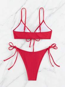 SHEIN Swim 2pcs Minimalist Solid Color Bikini Set For Vacations, Beach Summer - Red - View 2