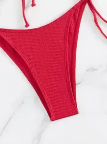 SHEIN Swim 2pcs Minimalist Solid Color Bikini Set For Vacations, Beach Summer - Red - View 5