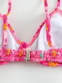 印花打褶鋼圈比基尼泳裝上衣 - 彩色 - 查看 5
