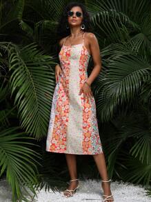 SHEIN VCAY Floral Print Split Thigh Cami Dress - Multicolor - View 4