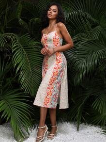 SHEIN VCAY Floral Print Split Thigh Cami Dress - Multicolor - View 6