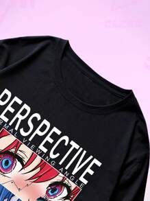 ROMWE MEN Anime 男士人物印花T恤 - 黑色 - 查看 6