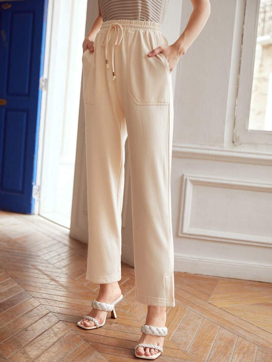 SHEIN LUNE 直筒衛褲 - 米色 - 查看 1